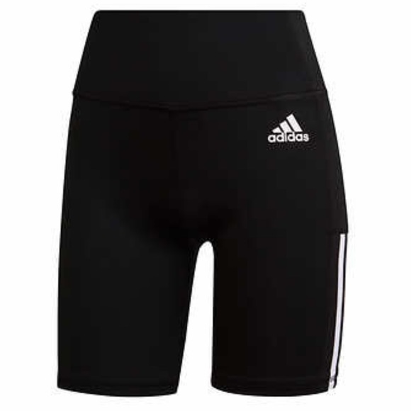 Adidas Women’s High Rise Workout Shorts 3 Stripe Aeoroready Black Bike NEW - Picture 2 of 6
